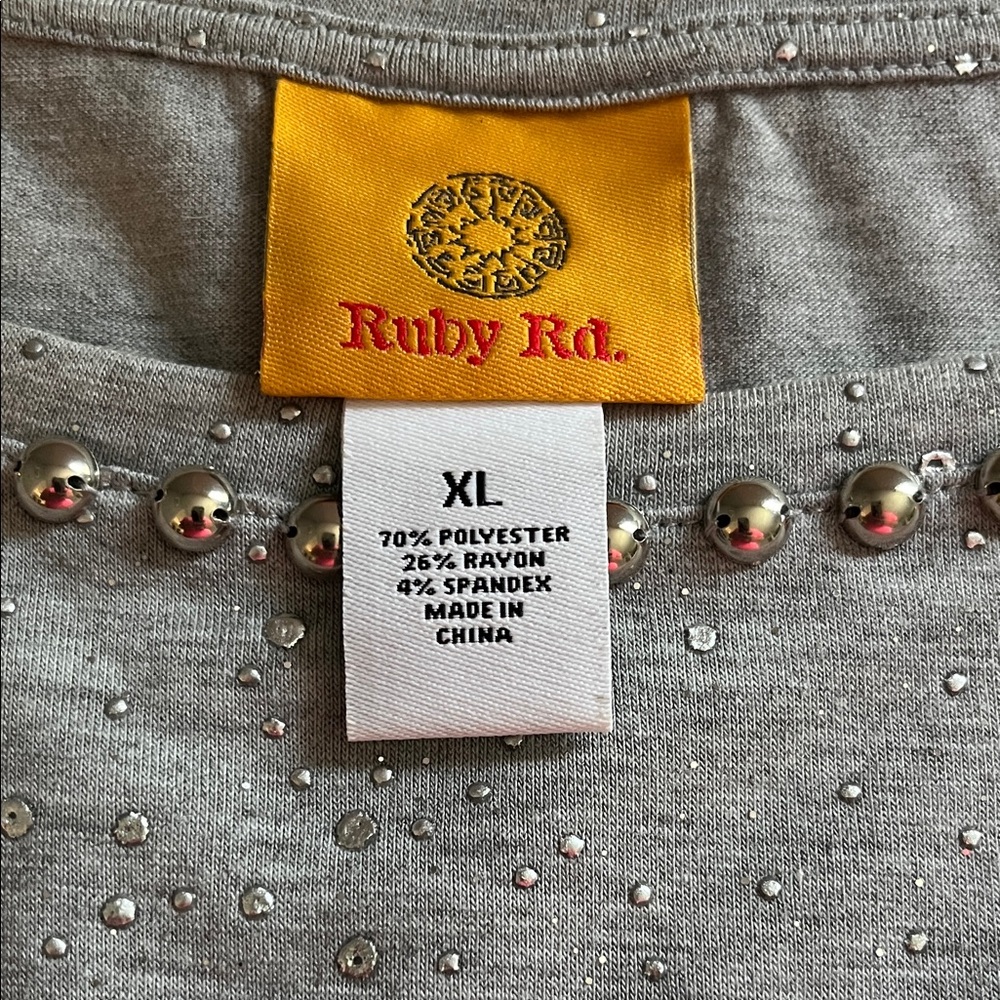 Ruby Rd. Silver Embellished Short Sleeve Top - Picture 2 of 3